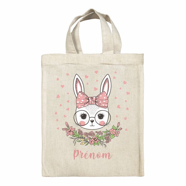 Borsa tote bag di Pasqua personalizzata - Coniglietta, cuori