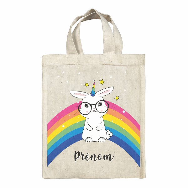 Borsa tote bag di Pasqua personalizzata - Coniglio, arcobaleno