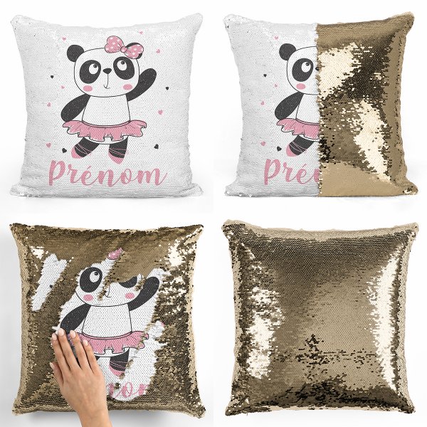 Cuscino con paillette, magico, personalizzato - Ballerina, panda
