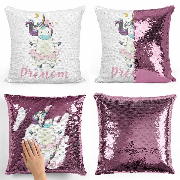 Cuscino con paillette, magico, personalizzato - Ballerina, unicorno