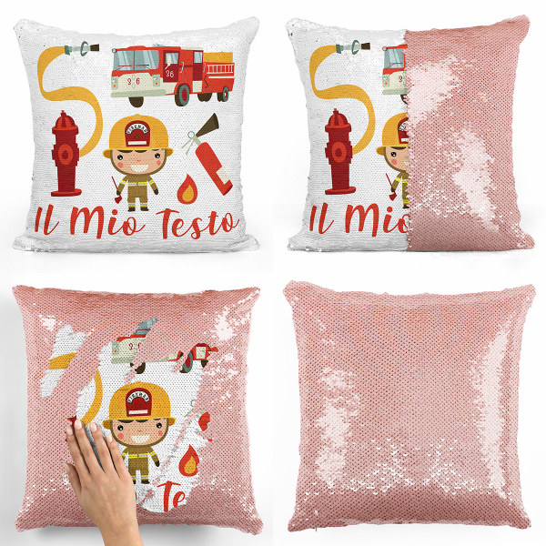 Cuscino con paillette, magico, personalizzato - Pompieri