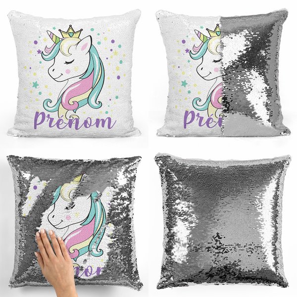 Cuscino con paillette, magico, personalizzato - Principessa, unicorno