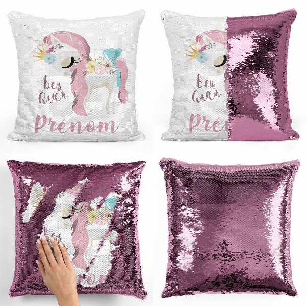 Cuscino con paillette, magico, personalizzato - Unicorno, Be the Queen