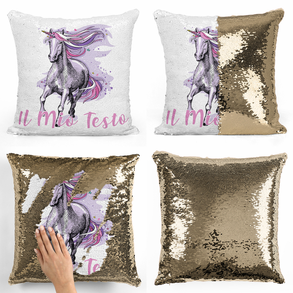 Cuscino con paillette, magico, personalizzato - Unicorno, colore: Viola