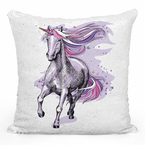 Cuscino con paillette, magico, personalizzato - Unicorno, colore: Viola