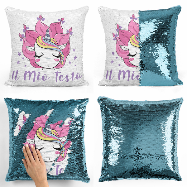Cuscino con paillette, magico, personalizzato - Unicorno, stelle