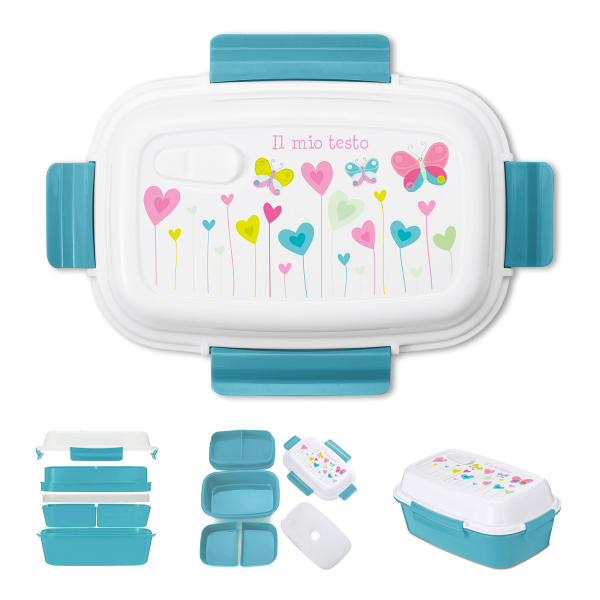 Lunch box personalizzata - Fiori, cuori, farfalle